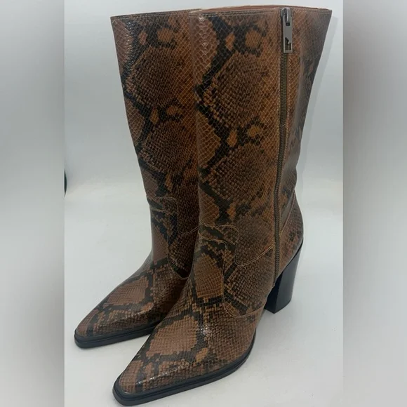 Franco Sarto Womens Jaxon Mid Calf Heeled Boot Snakeskin Embossed Size 8.5M NWB - Picture 6 of 14